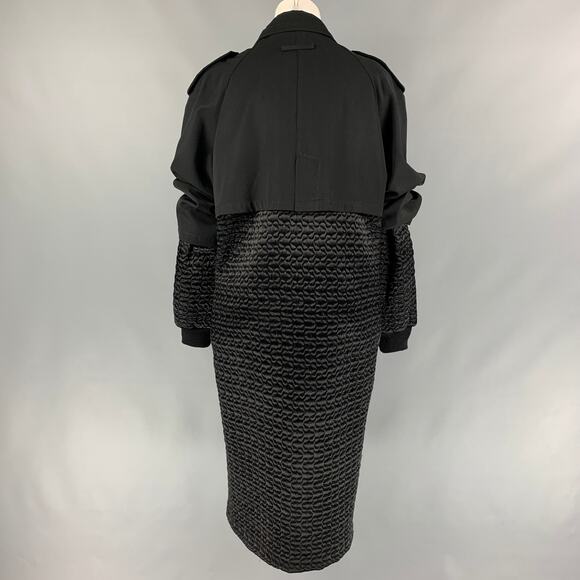 Vintage 1980's  Black Quilted Double Breasted Trench Coat - Picture 4 of 5